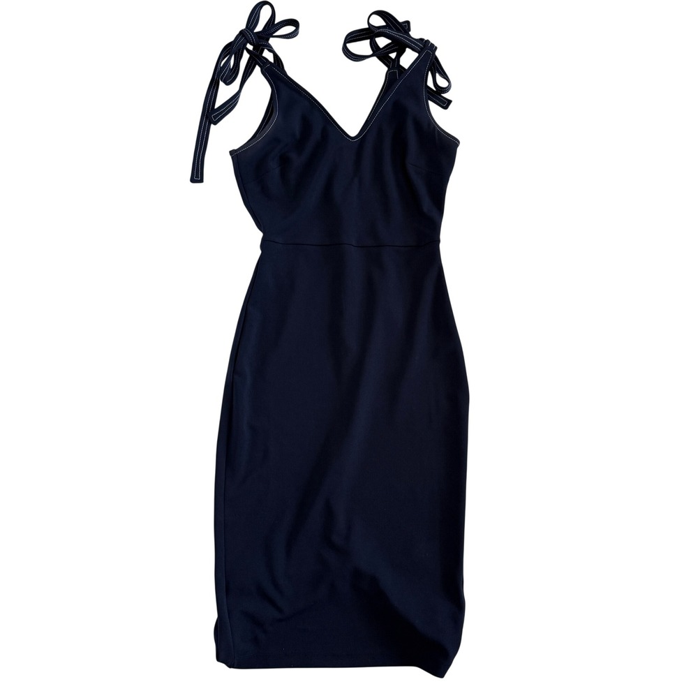 ASOS Navy Blue Contrast Stitch Tie Shoulder Bodycon Midi Dress Women Size 4